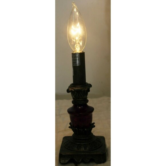 Small Lamp with Purple Glass Center Accent Table Nightlight Resin Metal Colored - Picture 9 of 11